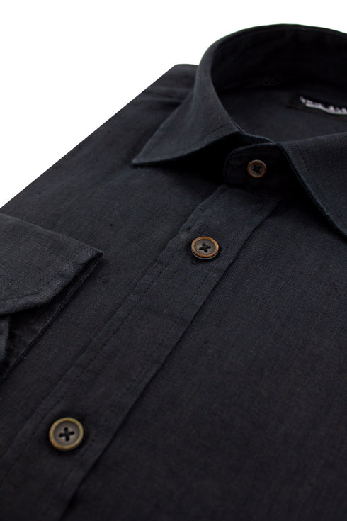 Black Yarn Dyed Linen Shirt